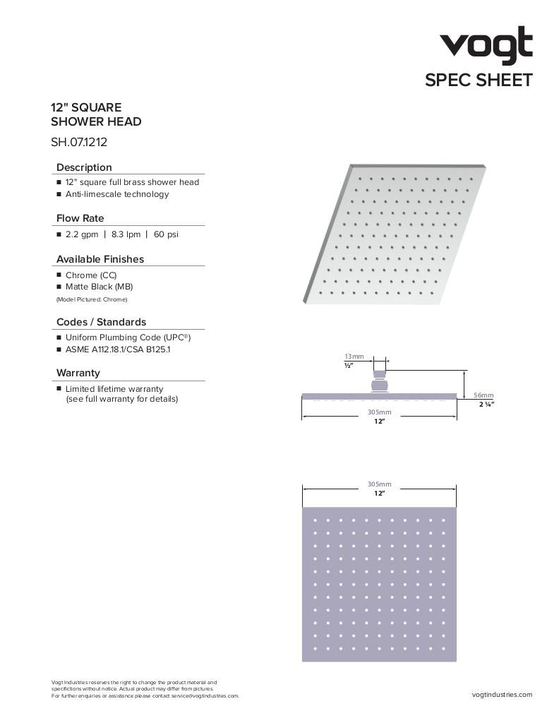 12" SQUARE BRASS SHOWER HEAD