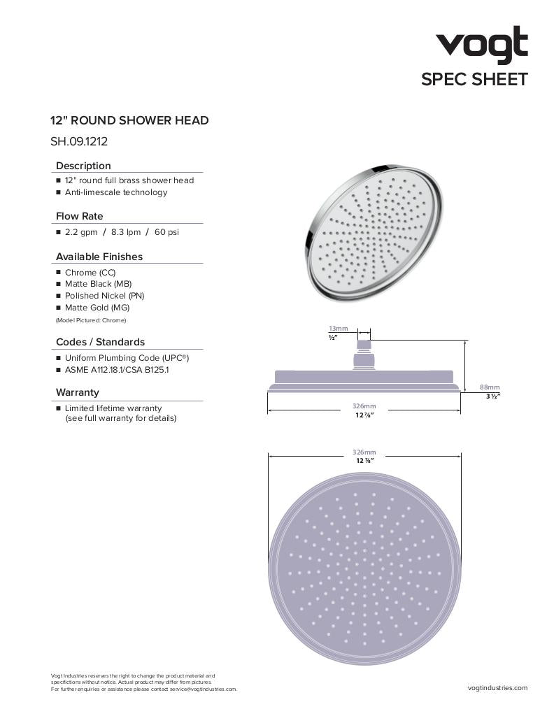 ZEHN 12" BRASS SHOWER HEAD