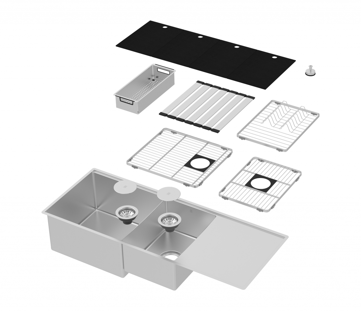 Stratus Q 46" Double 60/40 Sink with Drainer (Reversible) + Accessories Kit