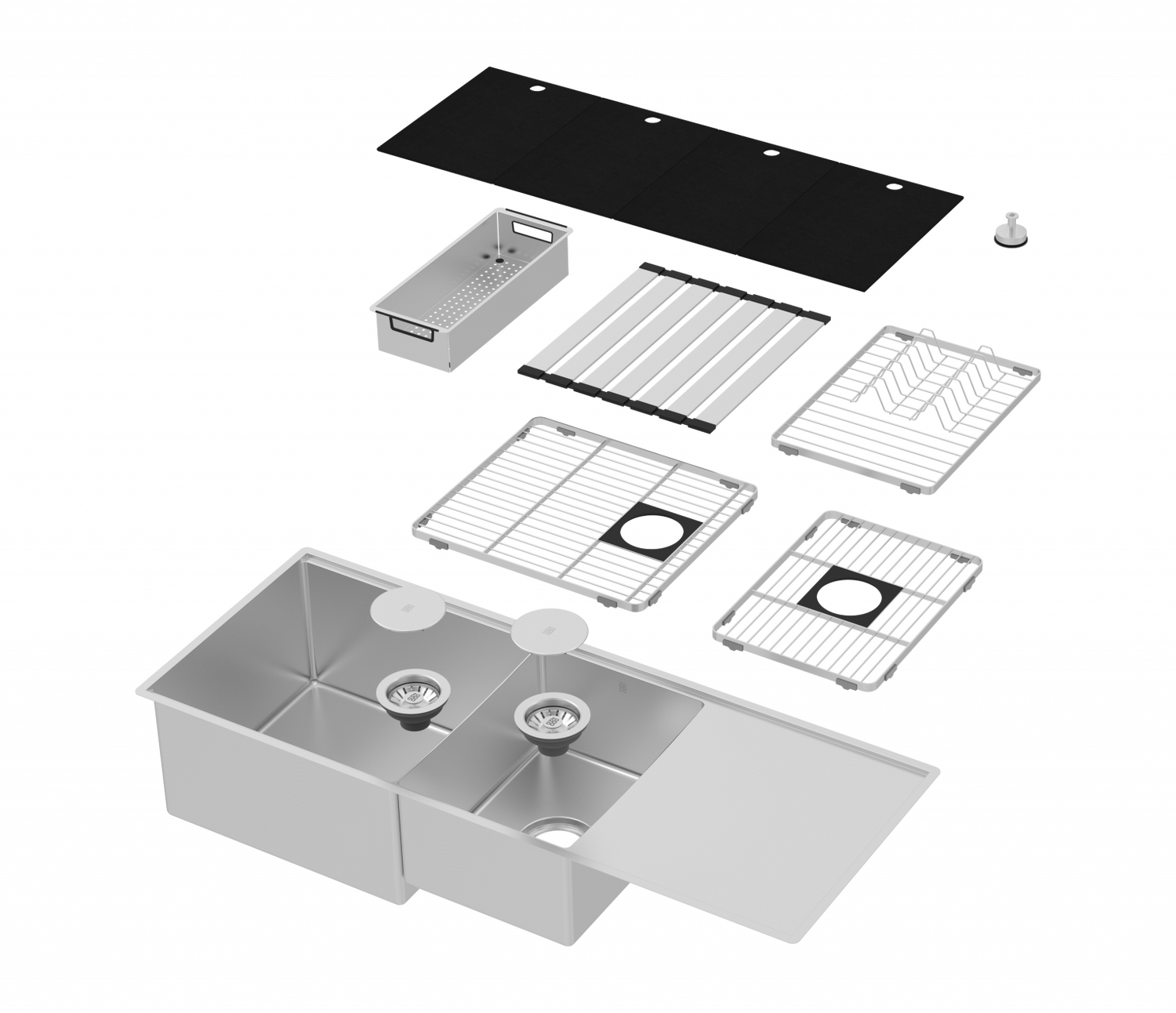 Stratus Q 46" Double 60/40 Sink with Drainer (Reversible) + Accessories Kit