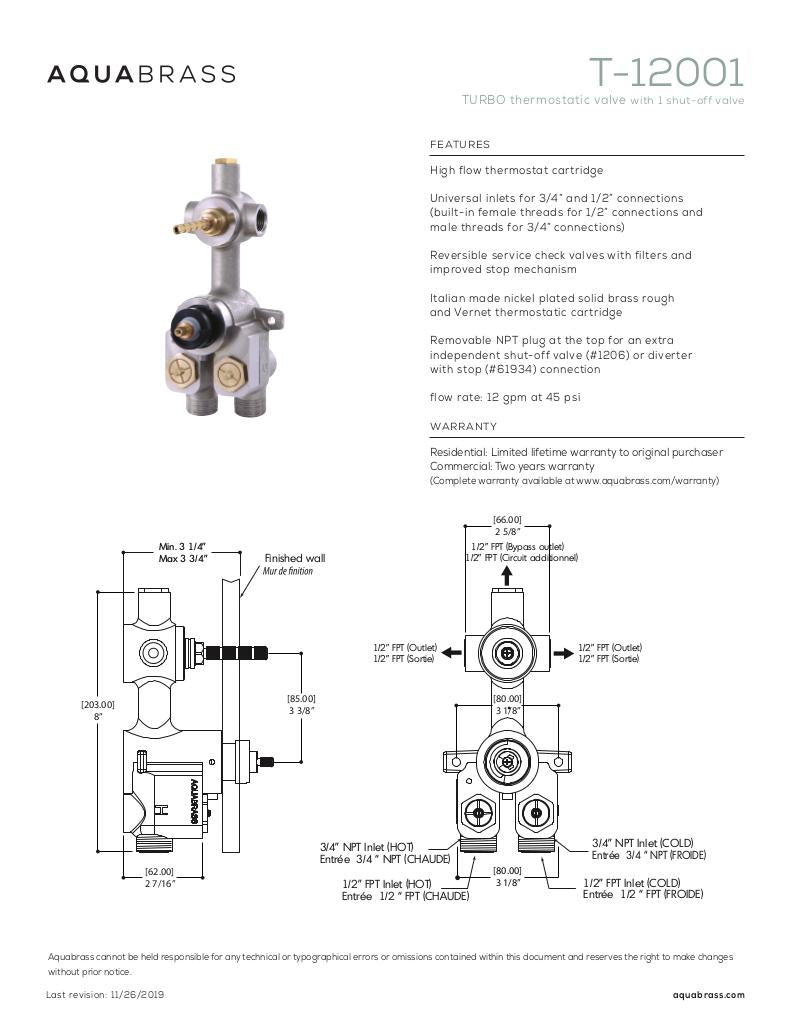 Marmo plate and handle trim set for TURBO thermostatic valve #T12001