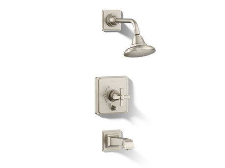 Pinstripe® Pure Rite-Temp® bath and shower trim kit with push-button diverter and cross handle, 2.5 gpm