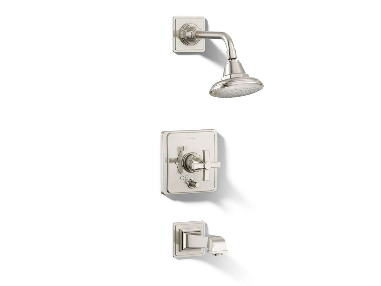 Pinstripe® Pure Rite-Temp® bath and shower trim kit with push-button diverter and cross handle, 2.5 gpm