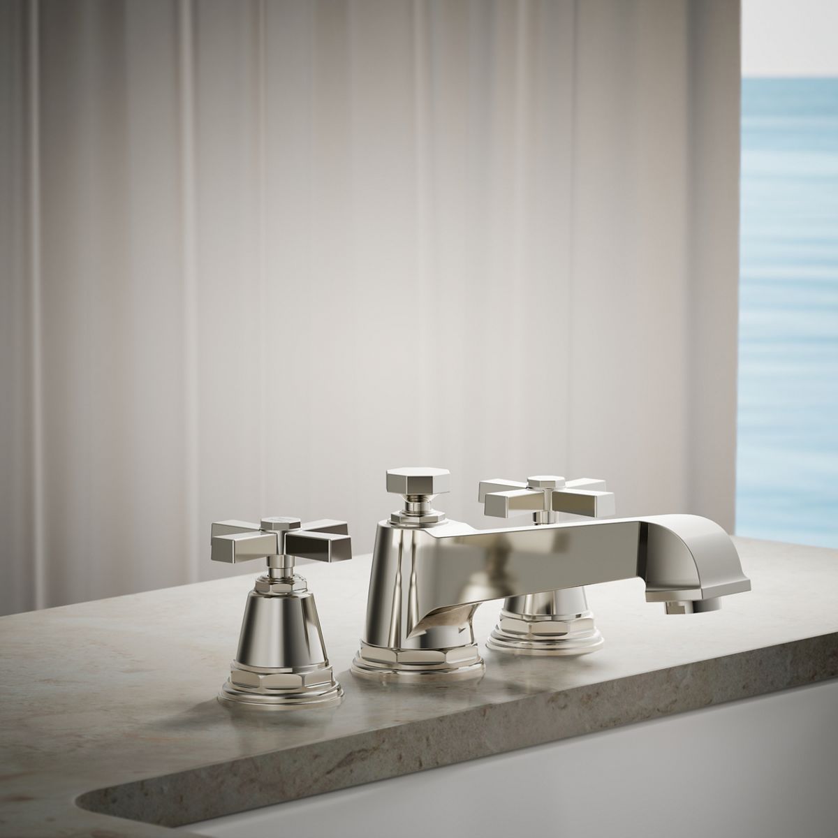 Pinstripe® Pure Deck-mount bath faucet trim with cross handles