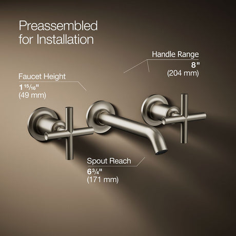 Purist® Wall-mount bathroom sink faucet trim with Cross handles, 1.2 gpm