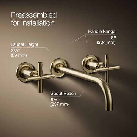 Purist® Wall-mount bathroom sink faucet trim with Cross handles, 1.2 gpm