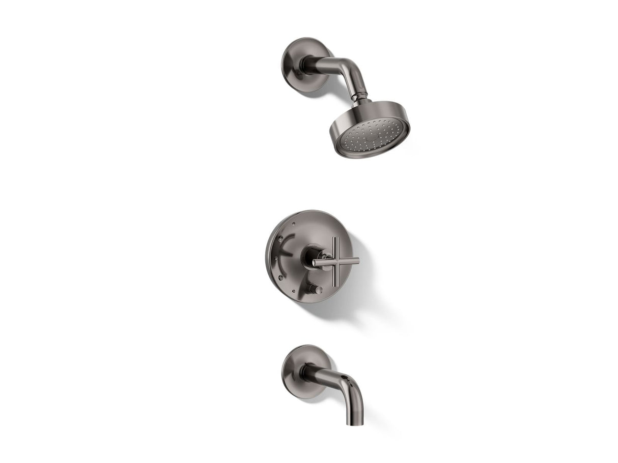 Purist® Rite-Temp® bath and shower trim kit with push-button diverter and cross handle, 2.5 gpm