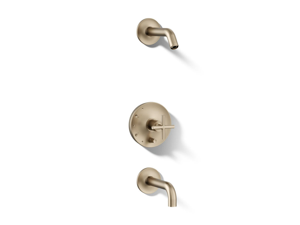 Purist® Rite-Temp® bath and shower trim kit with push-button diverter and cross handle, without showerhead