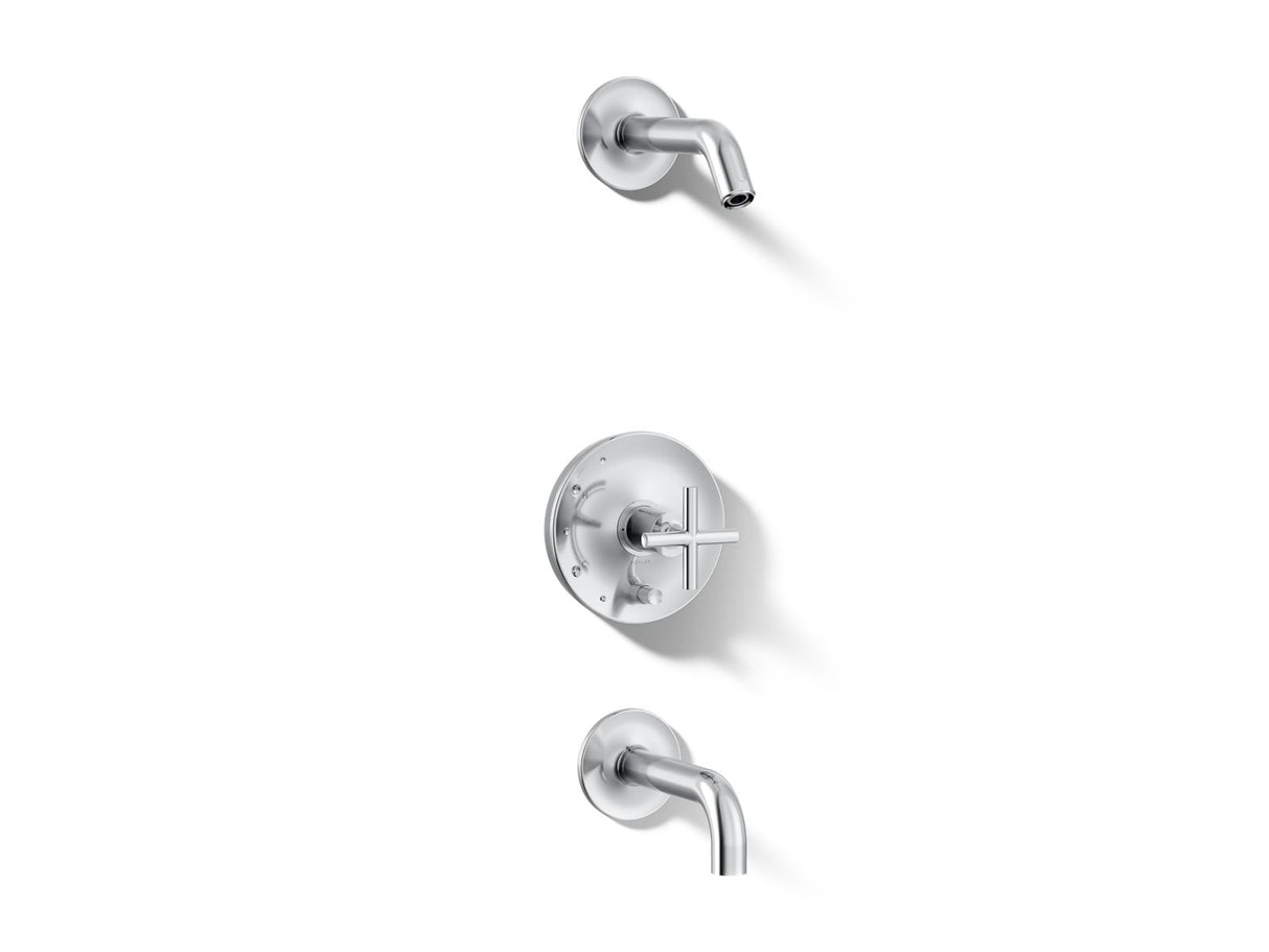 Purist® Rite-Temp® bath and shower trim kit with push-button diverter and cross handle, without showerhead