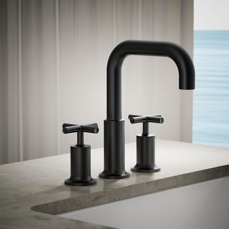 Purist® Deck-mount bath faucet trim with Cross handles