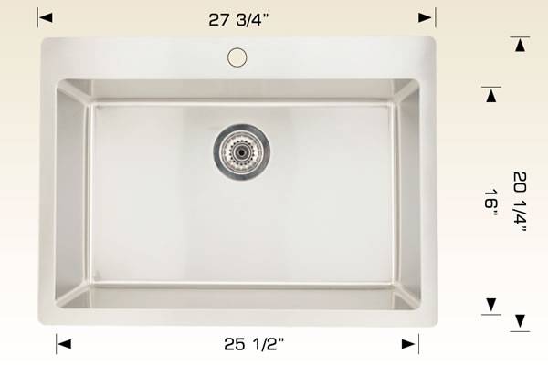 Kitchen Drop In Sink 27 3/4" X 20 1/4" X 9" Bosco Builder Series #T208025