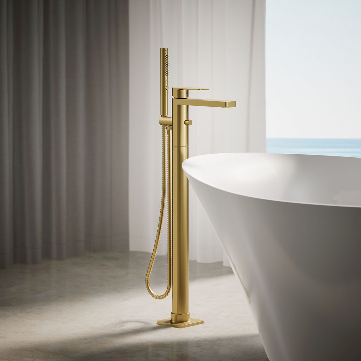 Parallel® Floor-mount bath filler trim with handshower