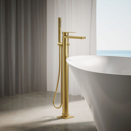Parallel® Floor-mount bath filler trim with handshower