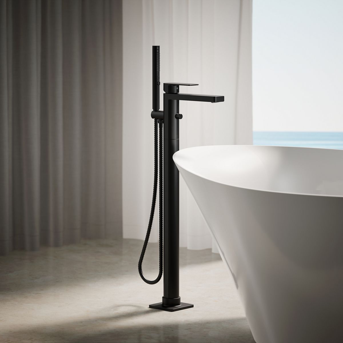 Parallel® Floor-mount bath filler trim with handshower