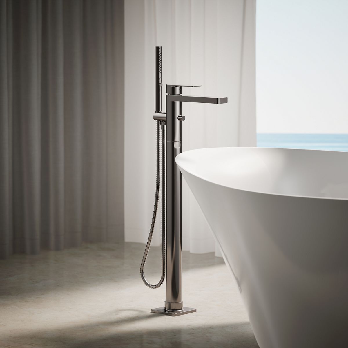Parallel® Floor-mount bath filler trim with handshower