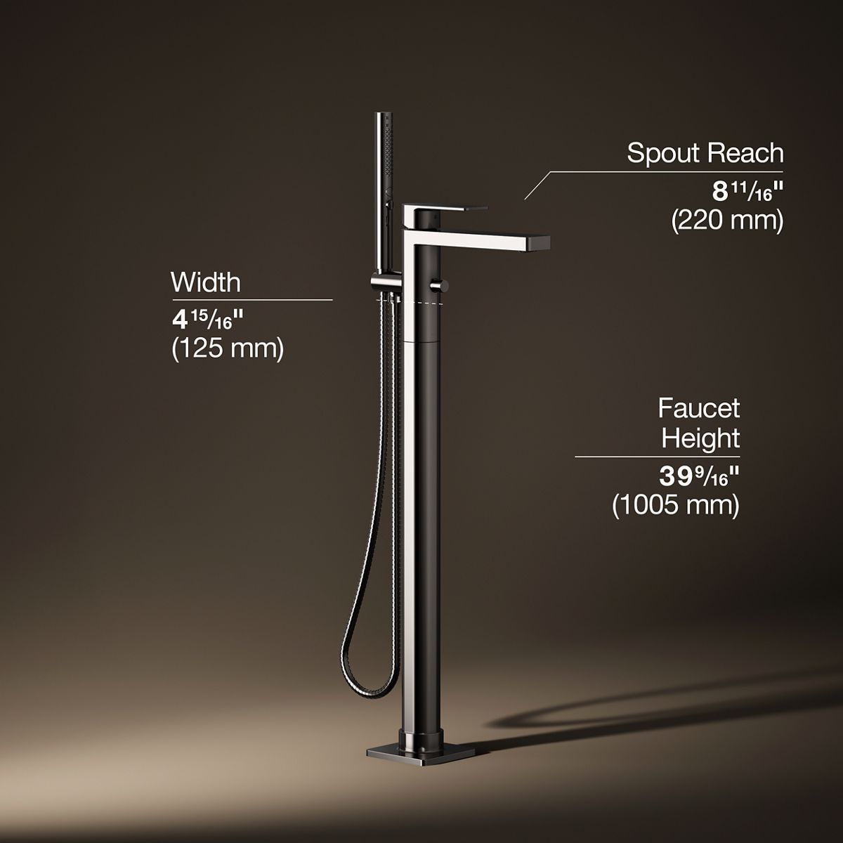 Parallel® Floor-mount bath filler trim with handshower