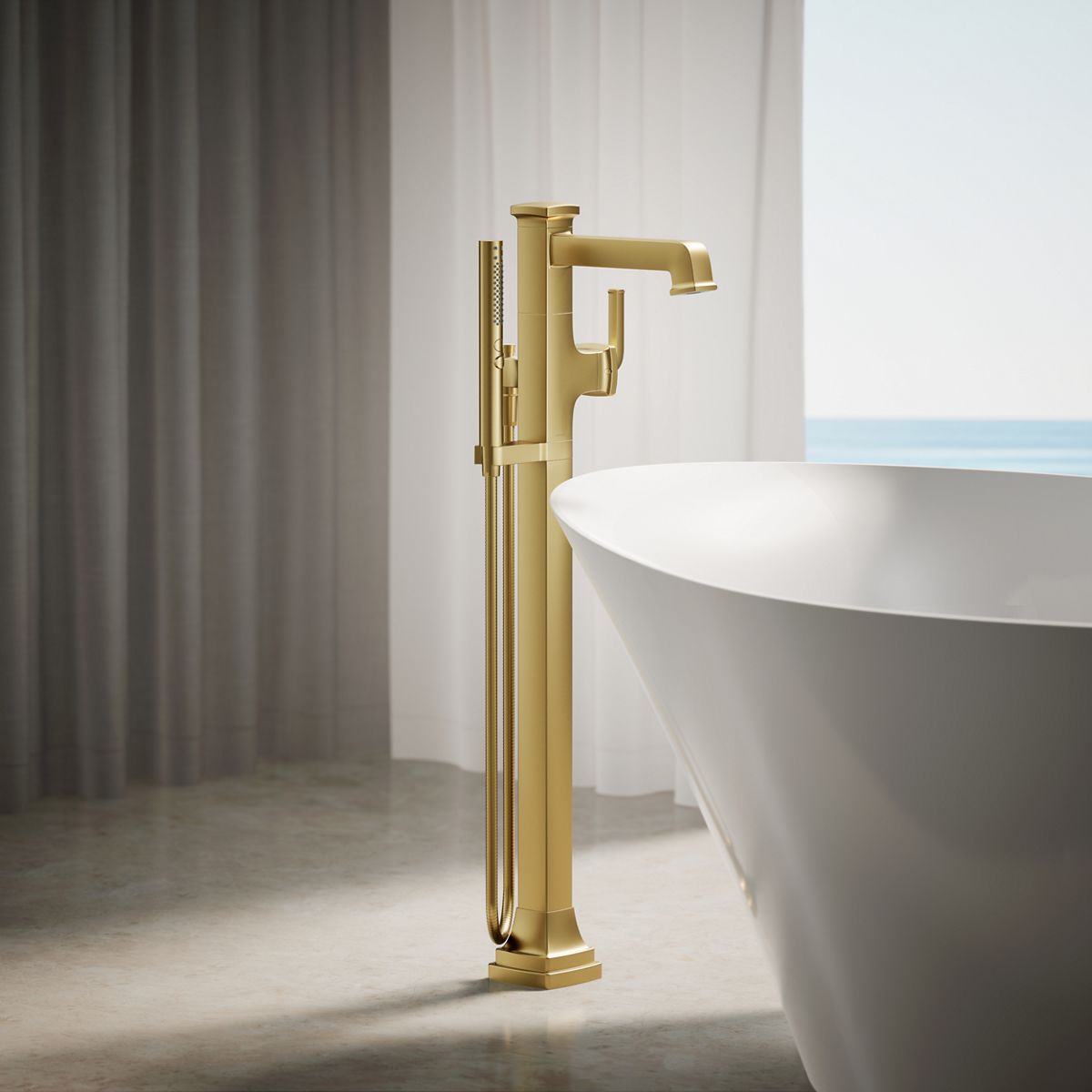 Riff® Floor-mount bath filler trim with handshower
