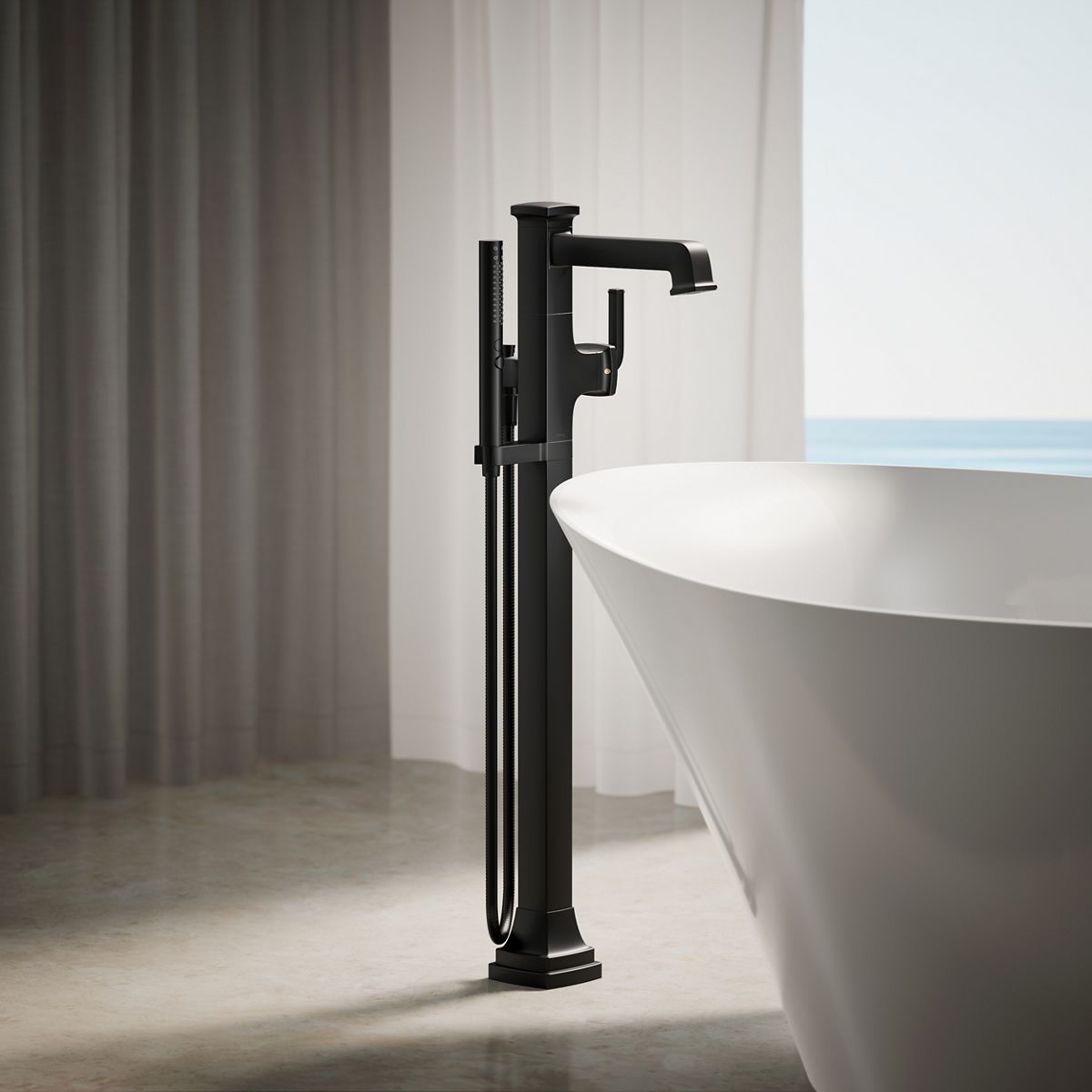 Riff® Floor-mount bath filler trim with handshower