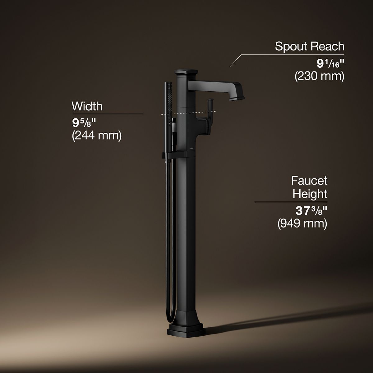 Riff® Floor-mount bath filler trim with handshower