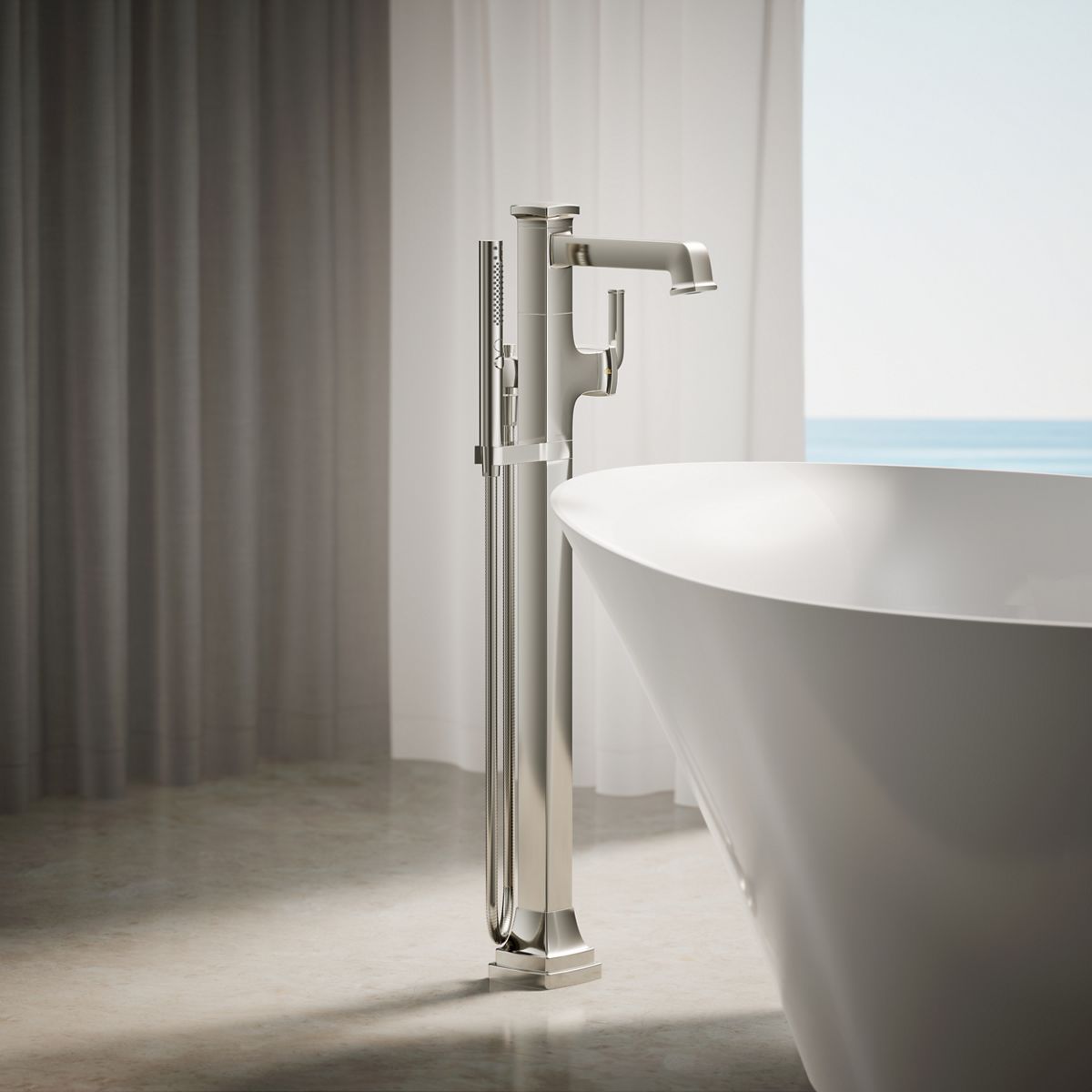 Riff® Floor-mount bath filler trim with handshower
