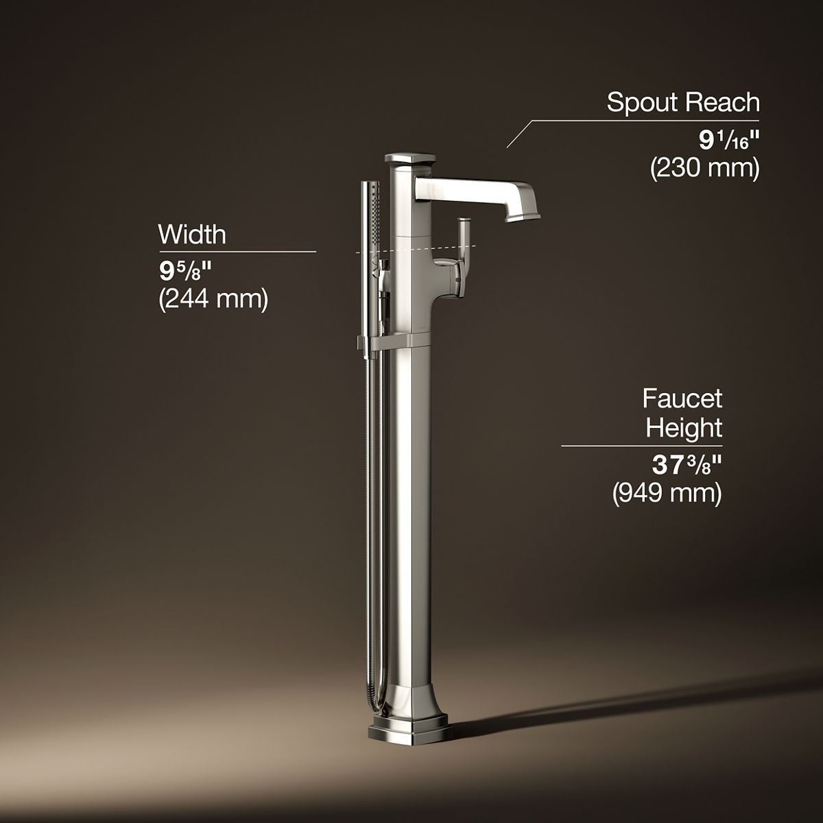 Riff® Floor-mount bath filler trim with handshower