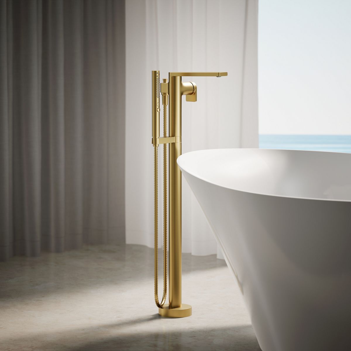 Composed® Floor-mount bath filler trim with handshower