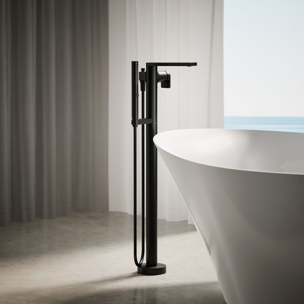 Composed® Floor-mount bath filler trim with handshower