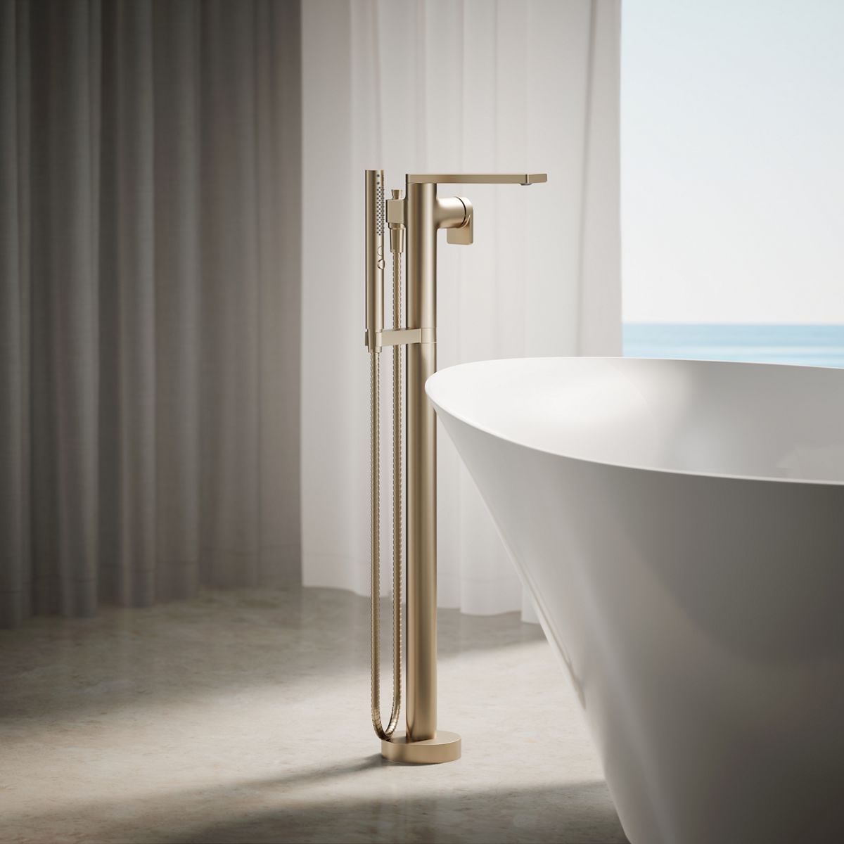 Composed® Floor-mount bath filler trim with handshower