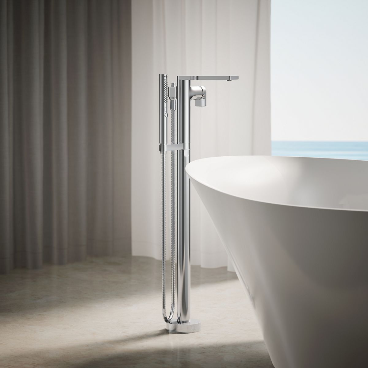 Composed® Floor-mount bath filler trim with handshower