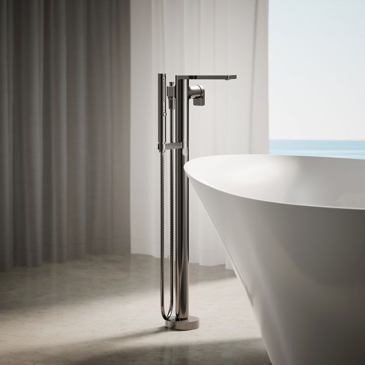 Composed® Floor-mount bath filler trim with handshower