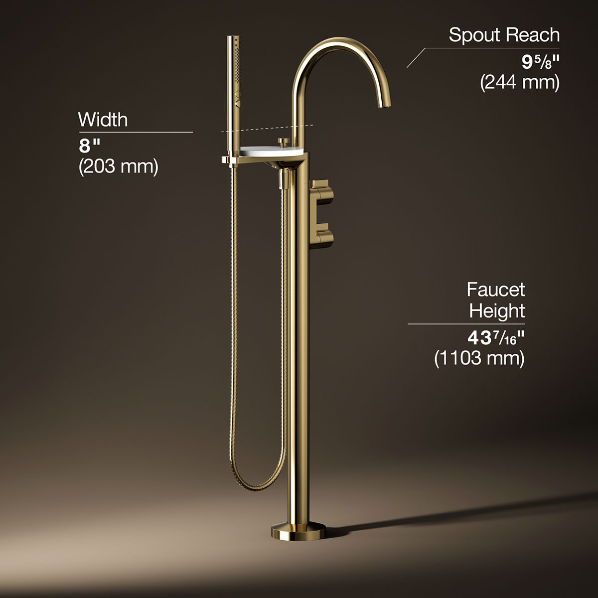 Components® Floor-mount bath filler trim with lever handles and handshower