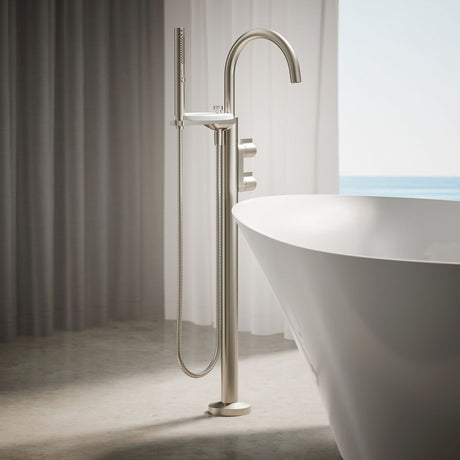 Components® Floor-mount bath filler trim with lever handles and handshower