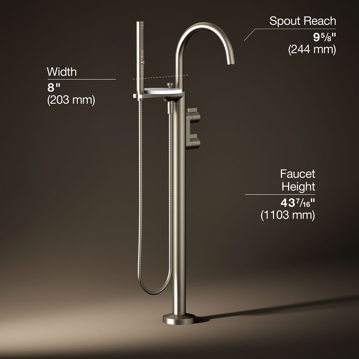 Components® Floor-mount bath filler trim with lever handles and handshower
