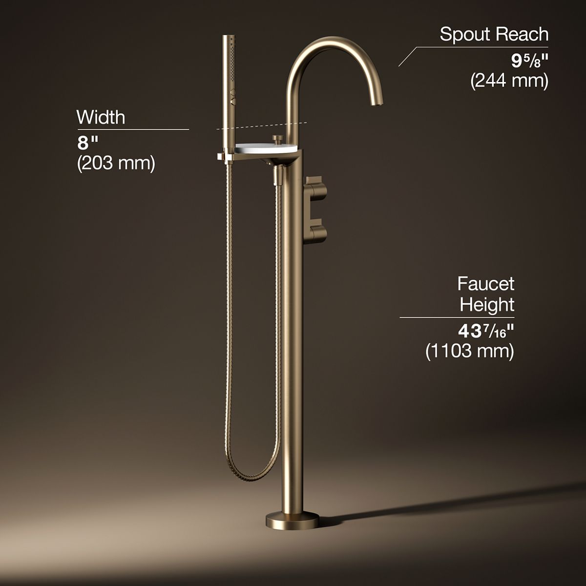 Components® Floor-mount bath filler trim with lever handles and handshower