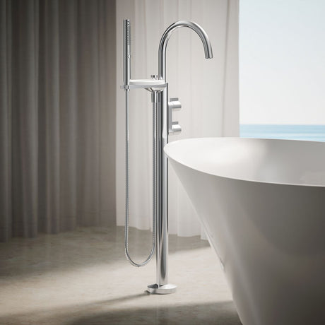 Components® Floor-mount bath filler trim with lever handles and handshower