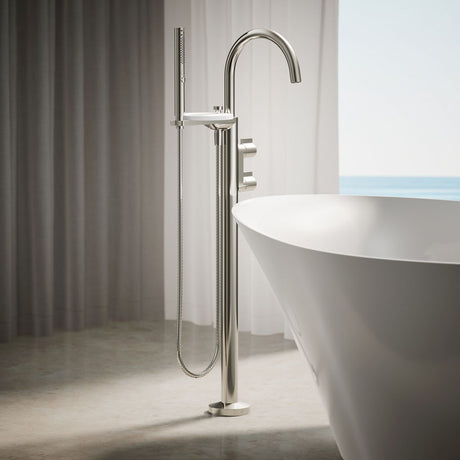 Components® Floor-mount bath filler trim with lever handles and handshower