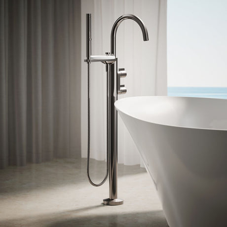 Components® Floor-mount bath filler trim with lever handles and handshower