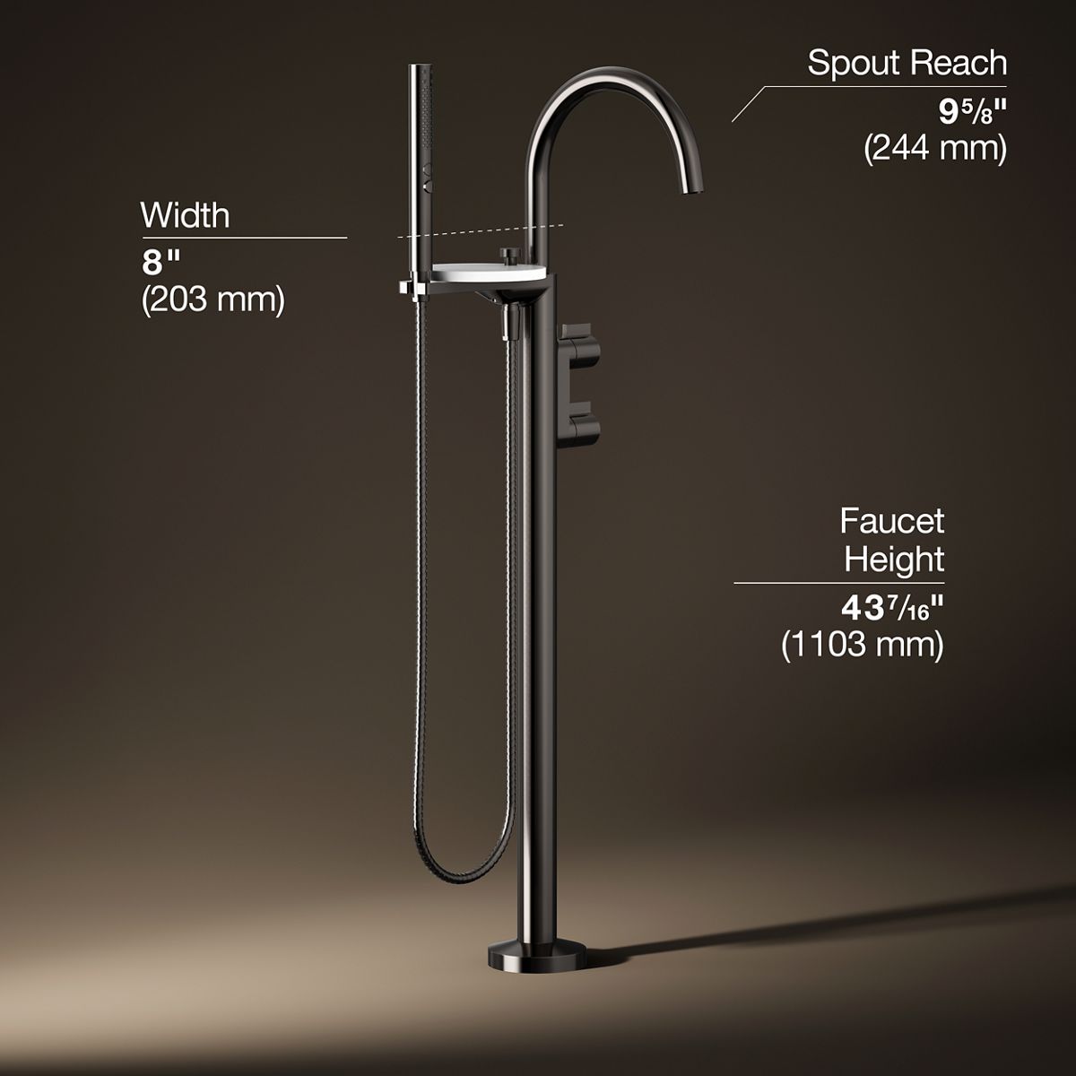 Components® Floor-mount bath filler trim with lever handles and handshower