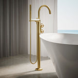 Components® Floor-mount bath filler trim with industrial handles and handshower