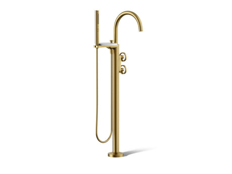 Components® Floor-mount bath filler trim with industrial handles and handshower
