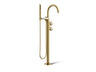 Components® Floor-mount bath filler trim with industrial handles and handshower
