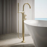 Components® Floor-mount bath filler trim with industrial handles and handshower