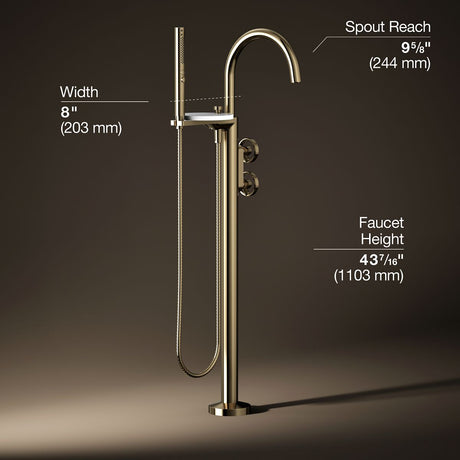 Components® Floor-mount bath filler trim with industrial handles and handshower
