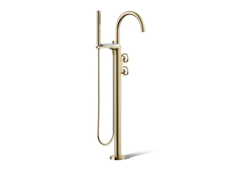 Components® Floor-mount bath filler trim with industrial handles and handshower