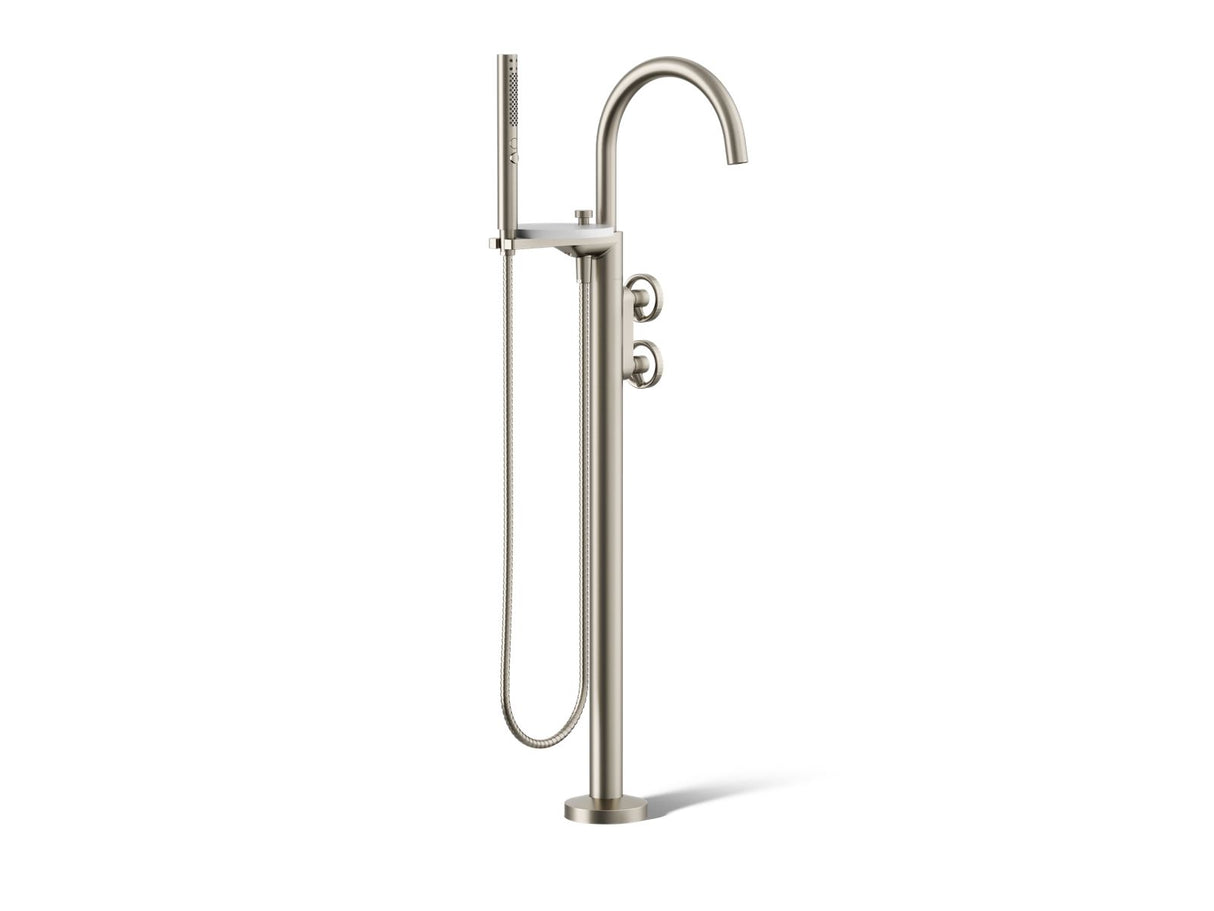 Components® Floor-mount bath filler trim with industrial handles and handshower