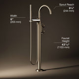 Components® Floor-mount bath filler trim with industrial handles and handshower
