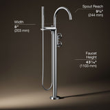 Components® Floor-mount bath filler trim with industrial handles and handshower