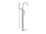 Components® Floor-mount bath filler trim with industrial handles and handshower