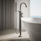 Components® Floor-mount bath filler trim with industrial handles and handshower