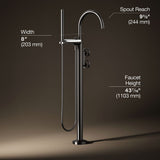 Components® Floor-mount bath filler trim with industrial handles and handshower